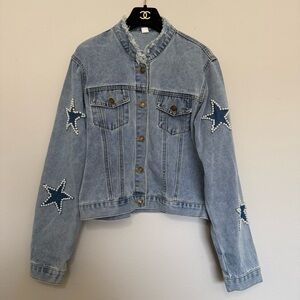Unbranded Star Accent Blue Jean Jacket with Pearls Size Medium